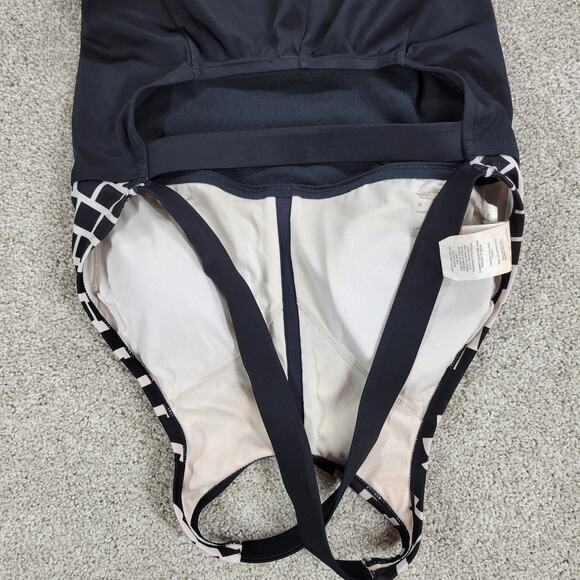 Nike Rush High Neck One Piece Swimsuit Womens M Black White Geo Criss Cross Back - Picture 16 of 16